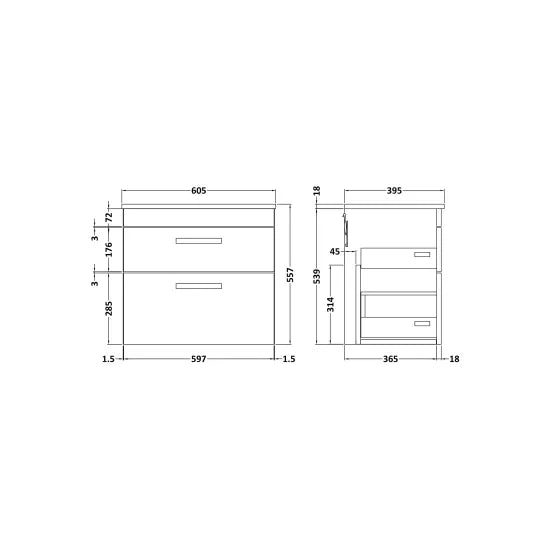 Athena Wall Hung 2 Drawer Vanity With Minimalist 1 Tap Hole Basin 600mm