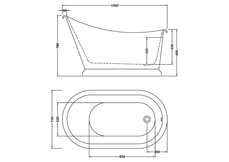 Penny 1360mm Slipper Bath - White