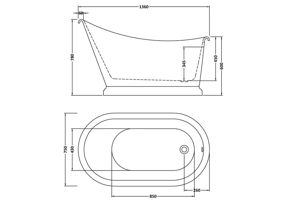Penny 1360mm Slipper Bath - White