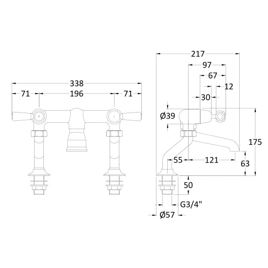 White Topaz With Lever Handle Deck Mounted Bath Filler