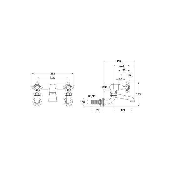 White Topaz With Crosshead Handle Wall Mounted Bath Filler