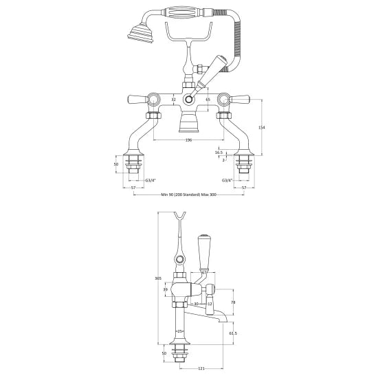 White Topaz With Lever Handle Deck Mounted Bath Shower Mixer