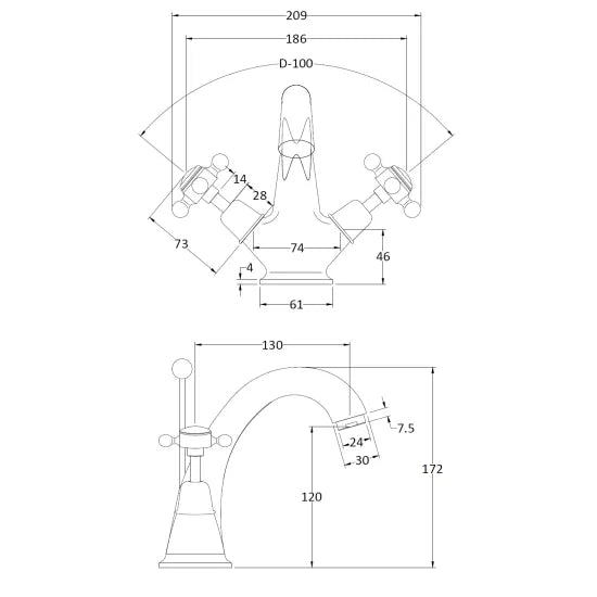 White Topaz With Crosshead Handle Mono Basin Mixer