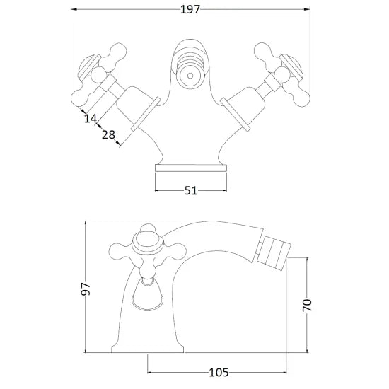 White Topaz With Crosshead Handle Bidet Tap