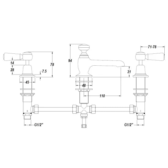 White Topaz With Lever Handle 3 Tap Hole Basin Mixer