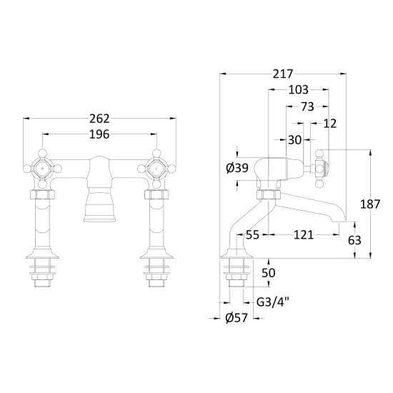 Black Topaz With Crosshead Handle Deck Mounted Bath Filler