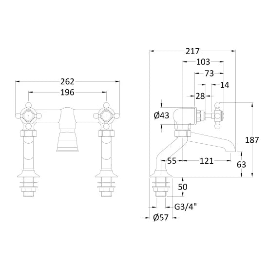 Black Topaz With Crosshead Handle Deck Mounted Bath Filler