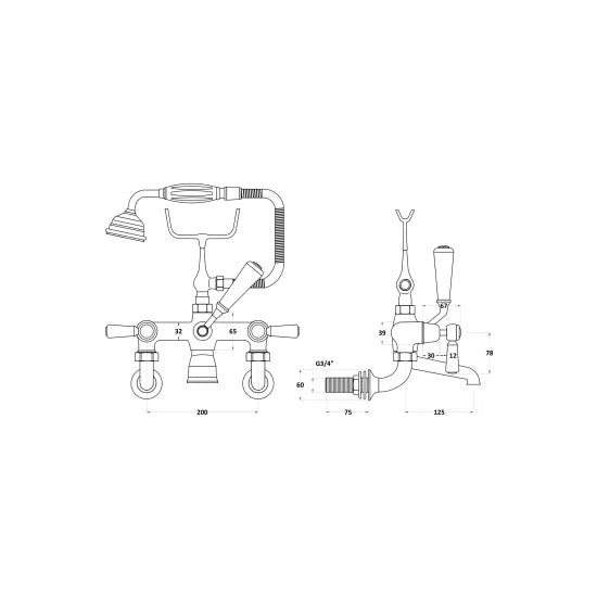 Black Topaz With Lever Handle Wall Mounted Bath Shower Mixer