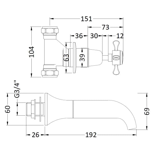 Black Topaz With Crosshead Handle Bath Spout