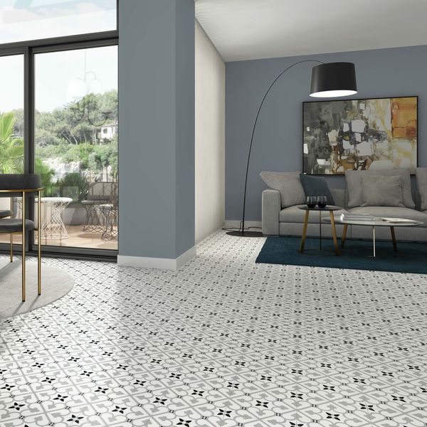 Sample - Bello Brighton Matt Grey Patterned Floor Tile -  45x45 - Sample Tile