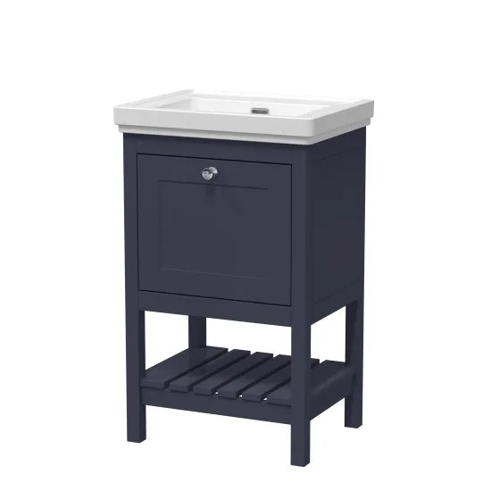 500mm Indigo Blue Hudson Reed Floor Standing Vanity - Marble Top Basin 0TH (Vanity, Basin, or Set)
