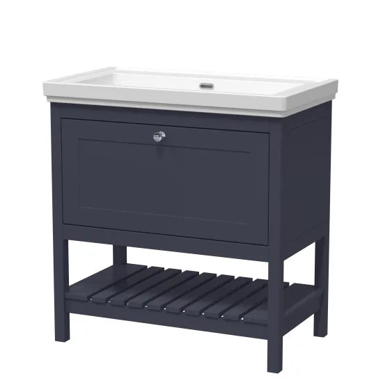 800mm Indigo Blue Hudson Reed Floor Standing Vanity - Marble Top Basin 0TH (Vanity, Basin, or Set)