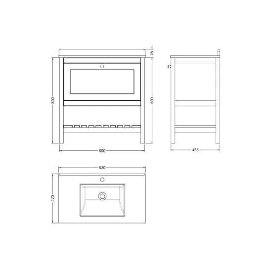 800mm Indigo Blue Hudson Reed Floor Standing Vanity - Marble Top Basin 1TH (Vanity, Basin, or Set)