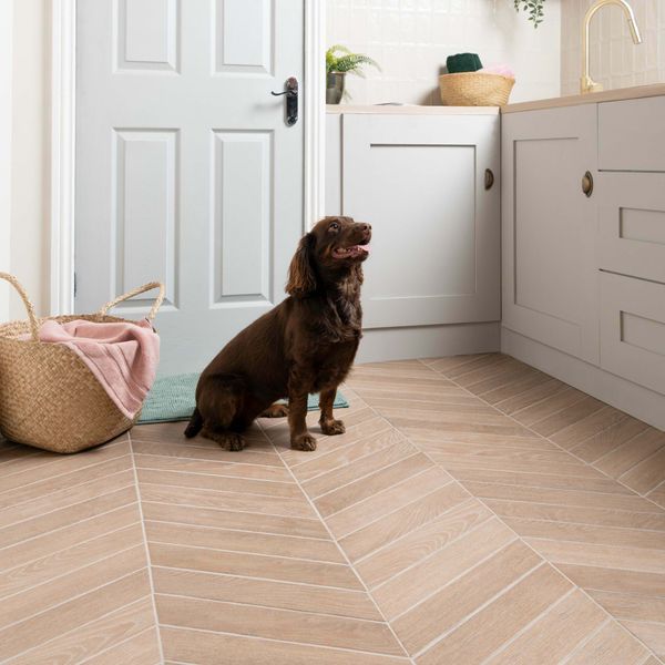 Sample - Ancona Chevron Nature Wood Effect Tile- 400x80 - Sample Tile