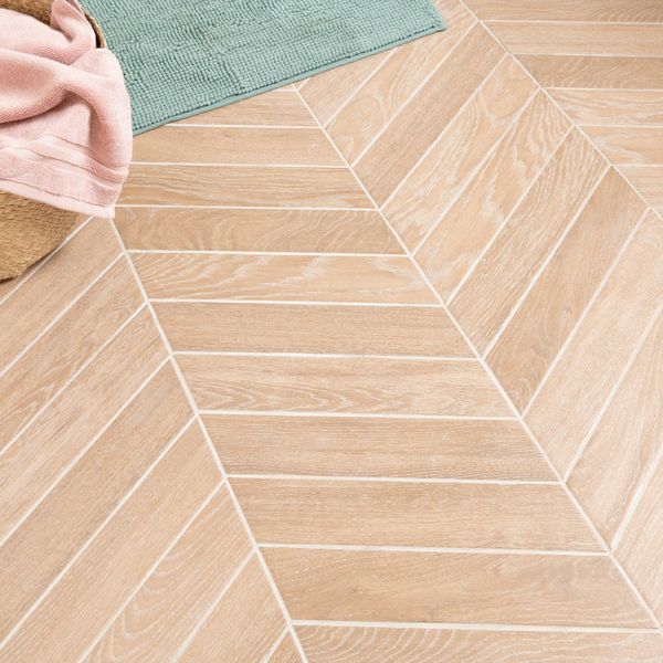Sample - Ancona Chevron Nature Wood Effect Tile- 400x80 - Sample Tile