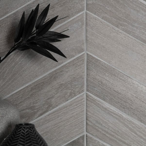 Ancona Chevron Grey Wood Effect Tile - 400x80 - Individual Tile