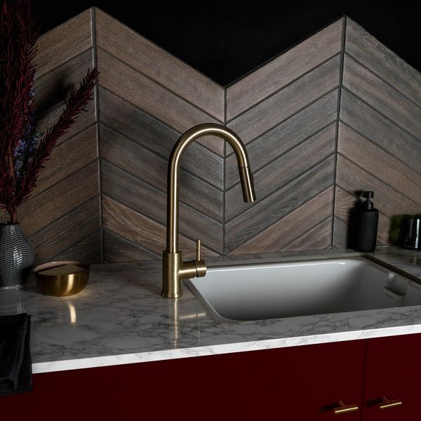 Sample - Ancona Chevron Chocolate Wood Effect Tile - 400x80 - Sample Tile