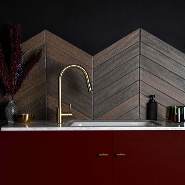 Sample - Ancona Chevron Chocolate Wood Effect Tile - 400x80 - Sample Tile