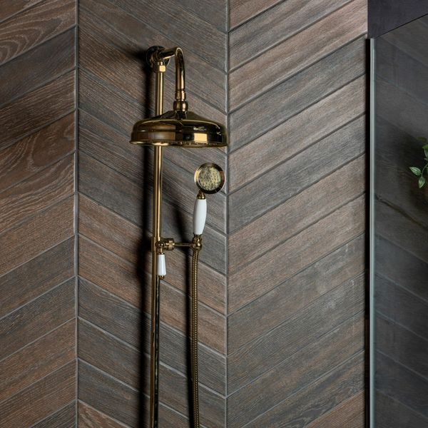 Sample - Ancona Chevron Chocolate Wood Effect Tile - 400x80 - Sample Tile