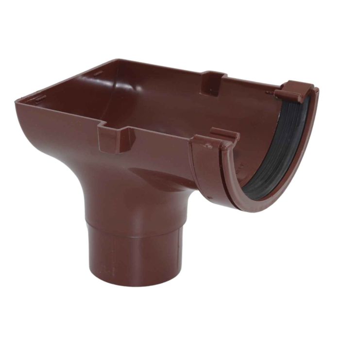 Brown Half Round Guttering Stop End Outlet 112mm