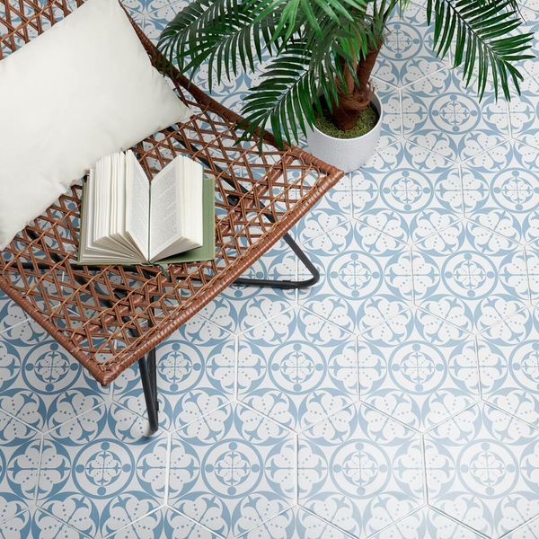 Sample - Carnaby Hexagon Decor Sky Tile - 285x330 - Sample Tile