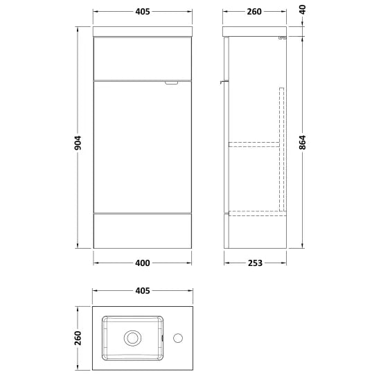 Fusion Floor Standing 1 Door Vanity Unit or Polymarble Basin Compact 400mm
