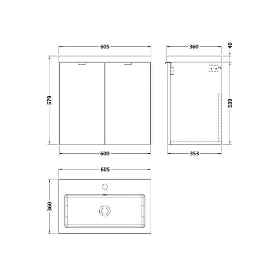 Fusion Wall Hung 4 Door Vanity Unit or Polymarble Basin Compact 1200mm