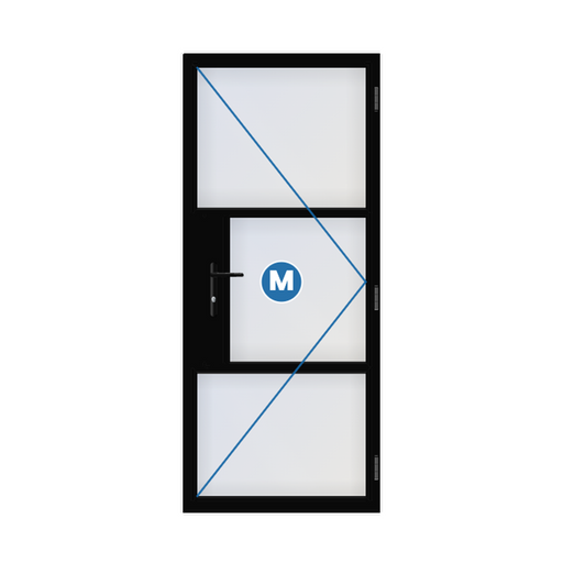 Classic Heritage aluminium single door in Jet Black, hinged on the right, viewed from outside