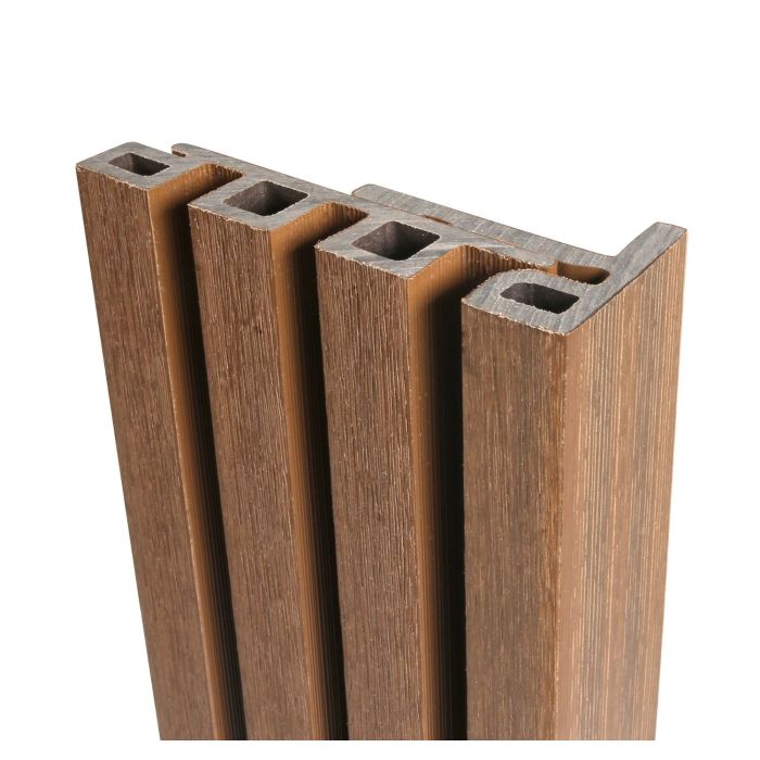 Spiced Oak Slatted Composite Cladding End Trim 75mm (3.6m Length)