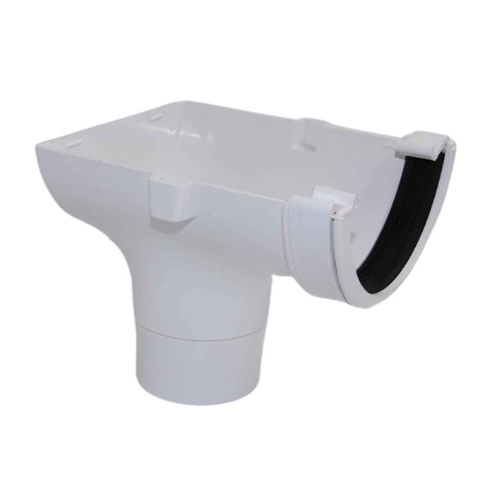 White Half Round Guttering Stop End Outlet 112mm