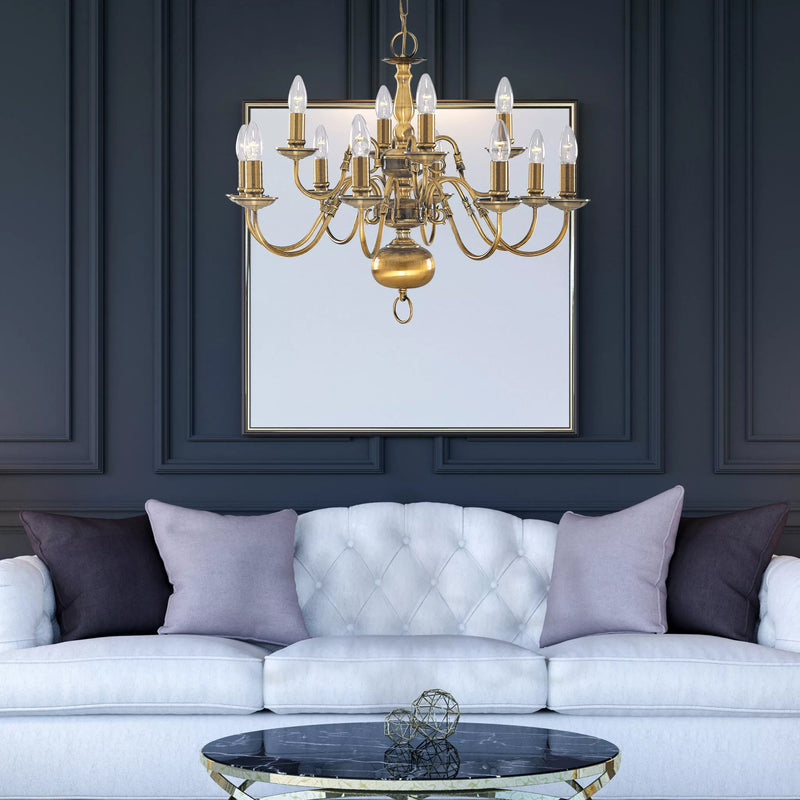 Flemish 12Lt Pendant - Solid Brass Metal