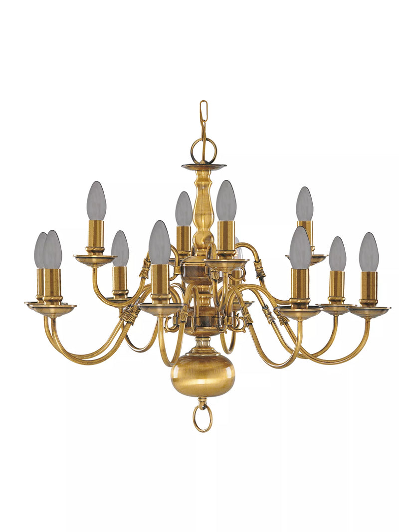 Flemish 12Lt Pendant - Solid Brass Metal
