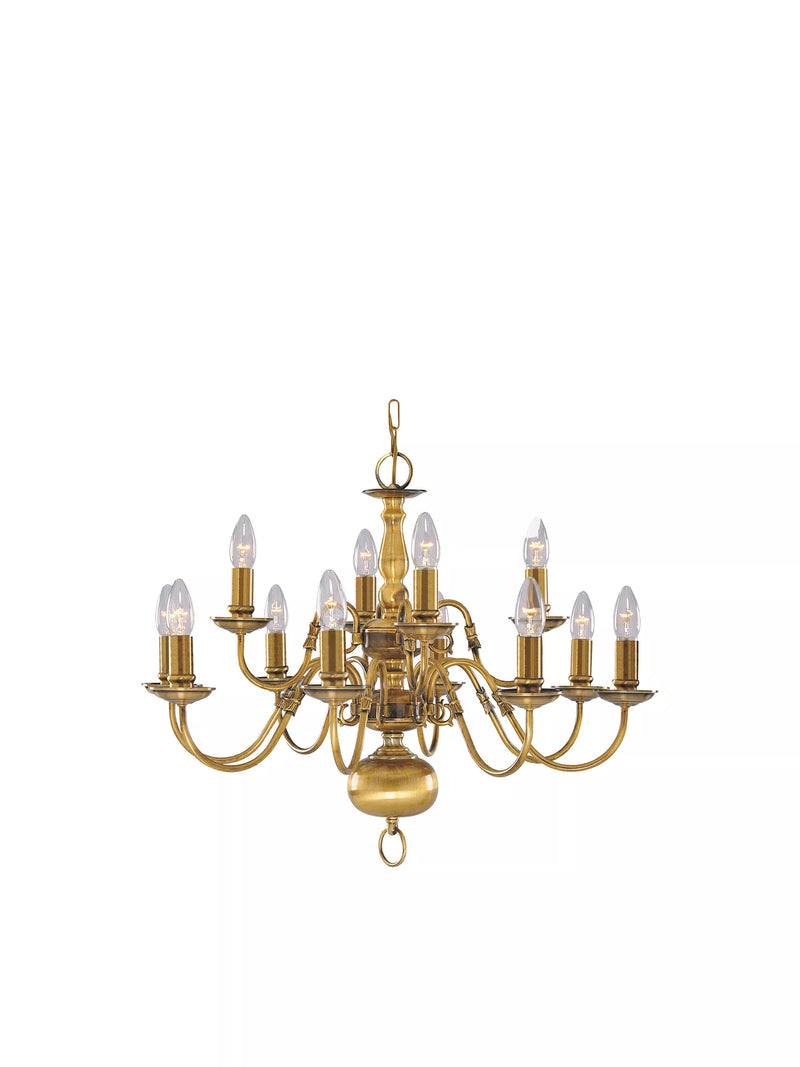 Flemish 12Lt Pendant - Solid Brass Metal