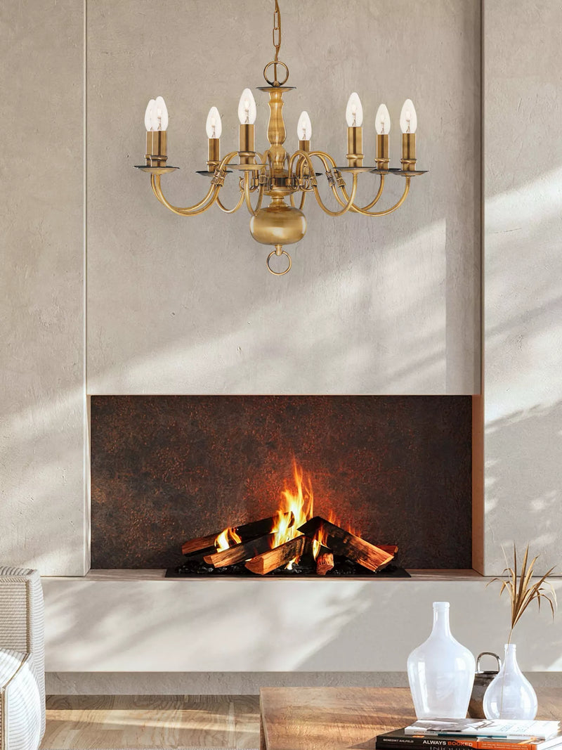 Flemish 8Lt Pendant - Solid Brass Metal