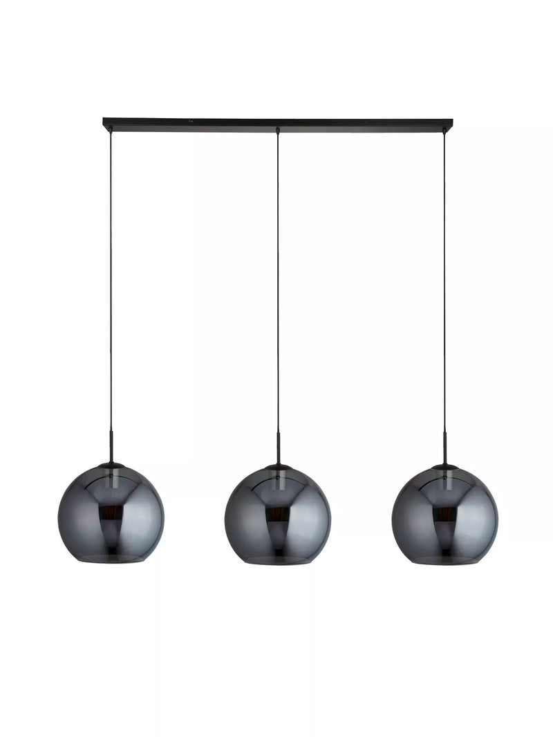 Amsterdam 3Lt Bar Pendant - Black Metal & Smoked Glass