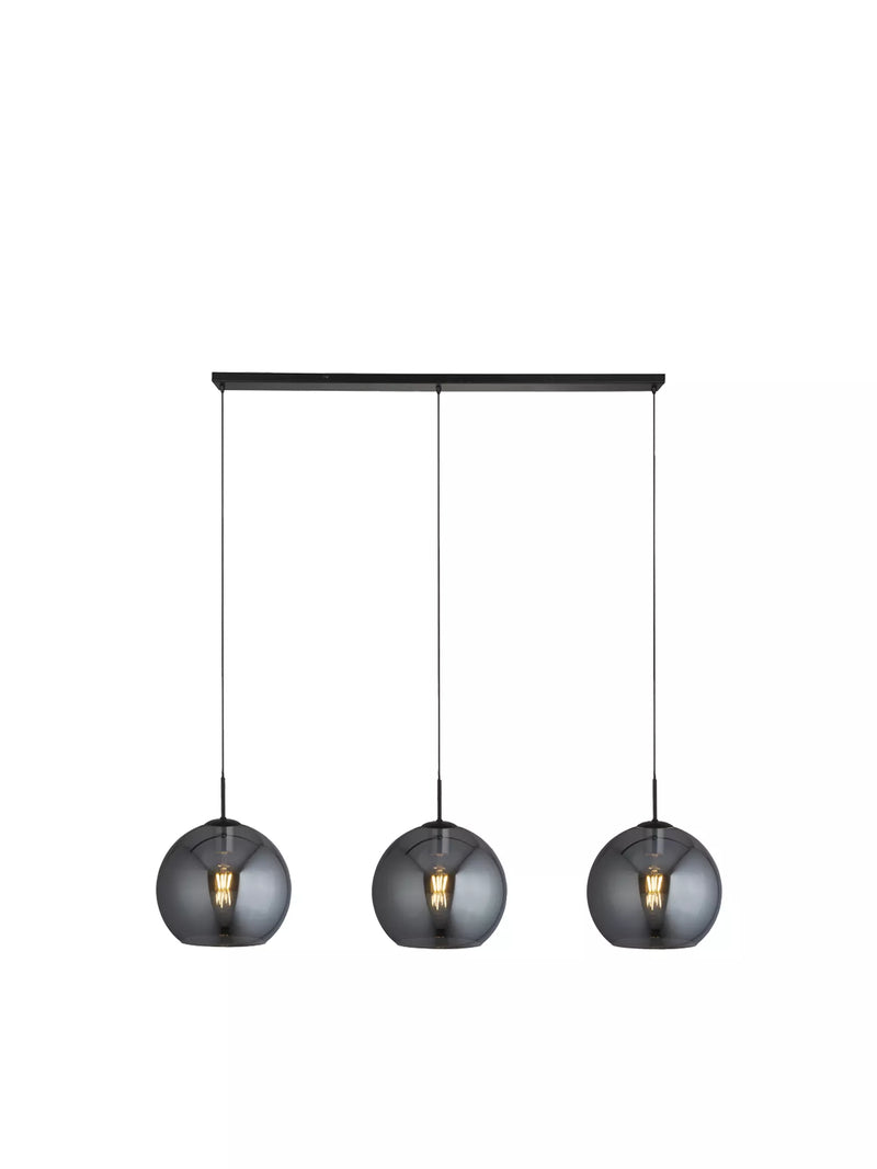 Amsterdam 3Lt Bar Pendant - Black Metal & Smoked Glass