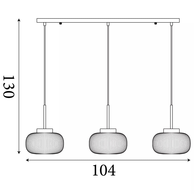 Lumina 3Lt Bar Pendant - Black Metal & Opal Ribbed Glass