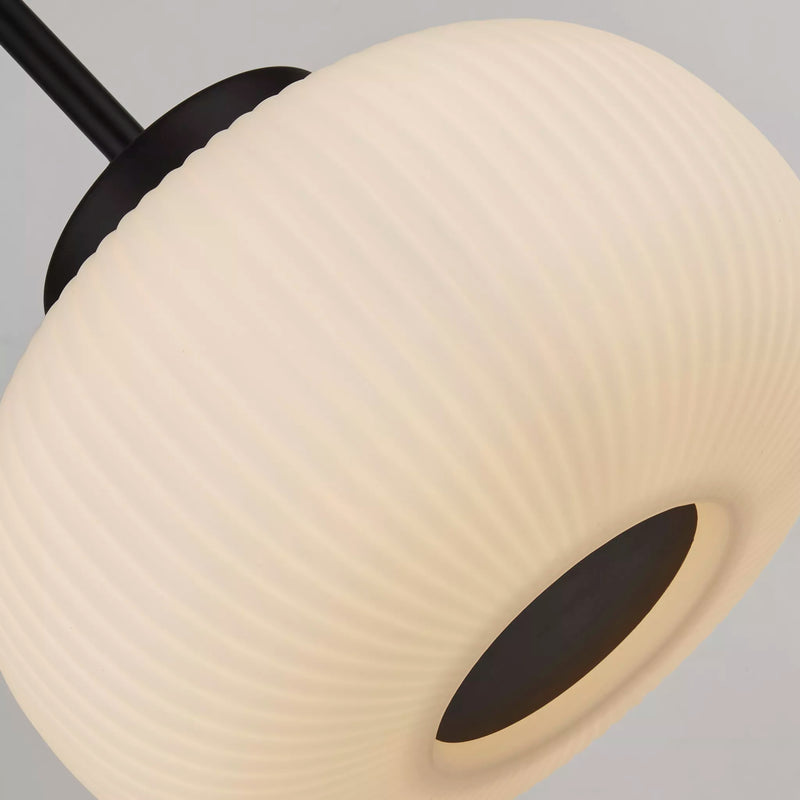 Lumina 3Lt Bar Pendant - Black Metal & Opal Ribbed Glass