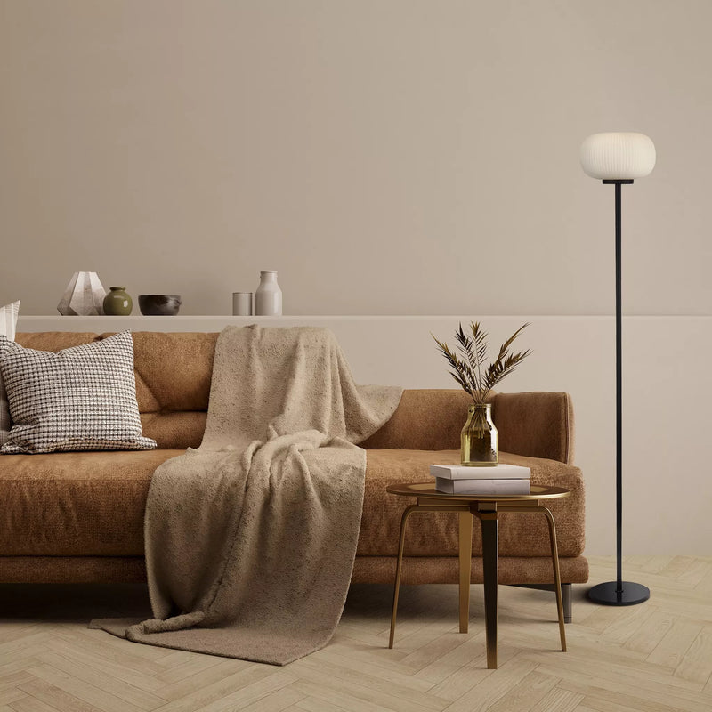 Lumina Floor Lamp - Black Metal & Opal Ribbed Glass