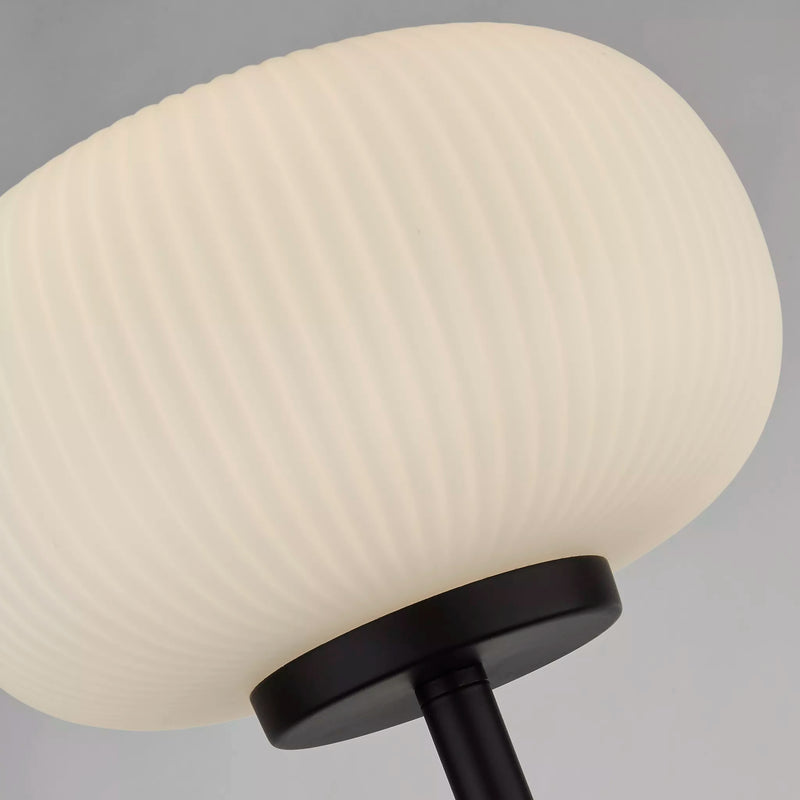 Lumina Floor Lamp - Black Metal & Opal Ribbed Glass