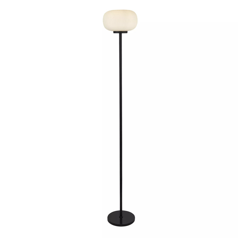 Lumina Floor Lamp - Black Metal & Opal Ribbed Glass