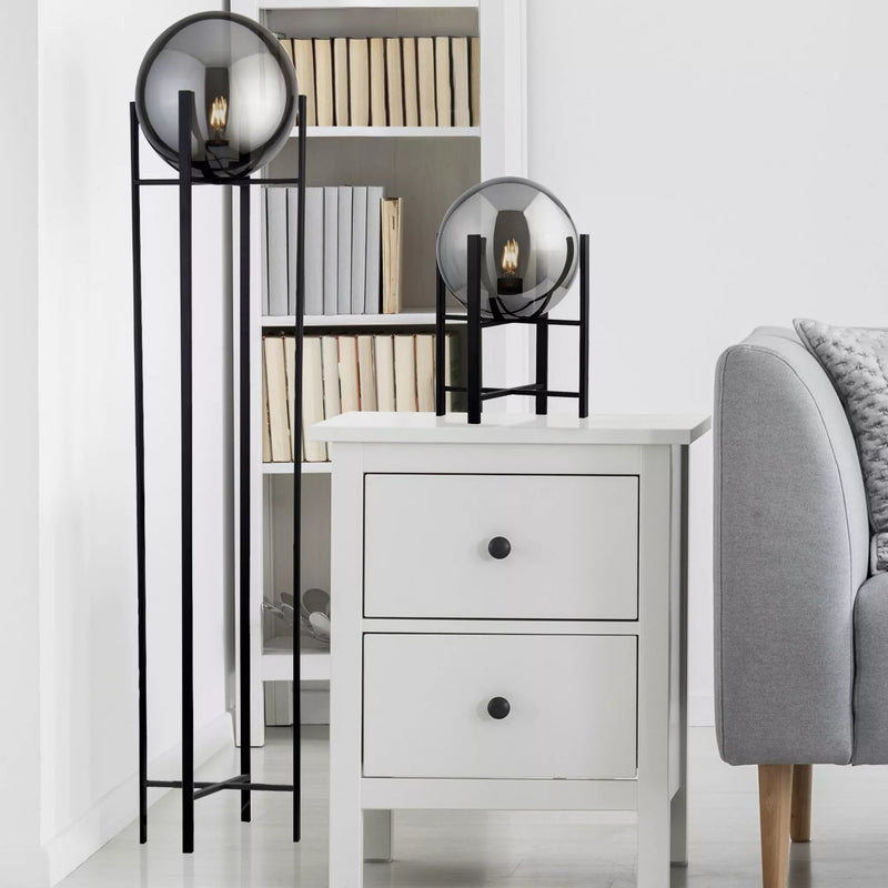 Amsterdam Floor Lamp - Black Metal & Smoked Glass