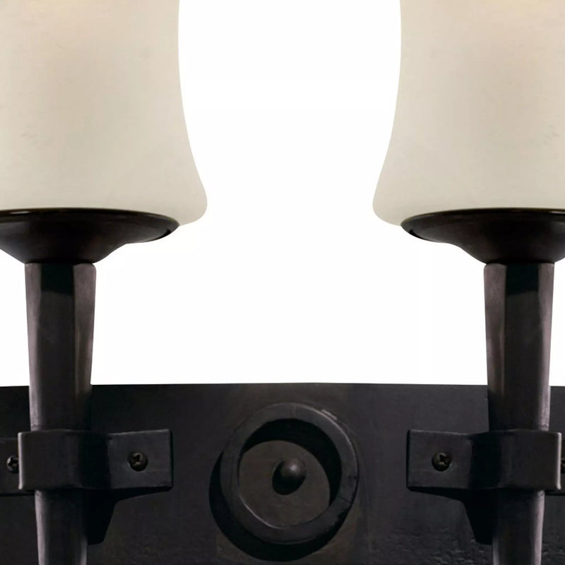 Cartwheel 2Lt Wall Light - Black Metal & Sanded Glass