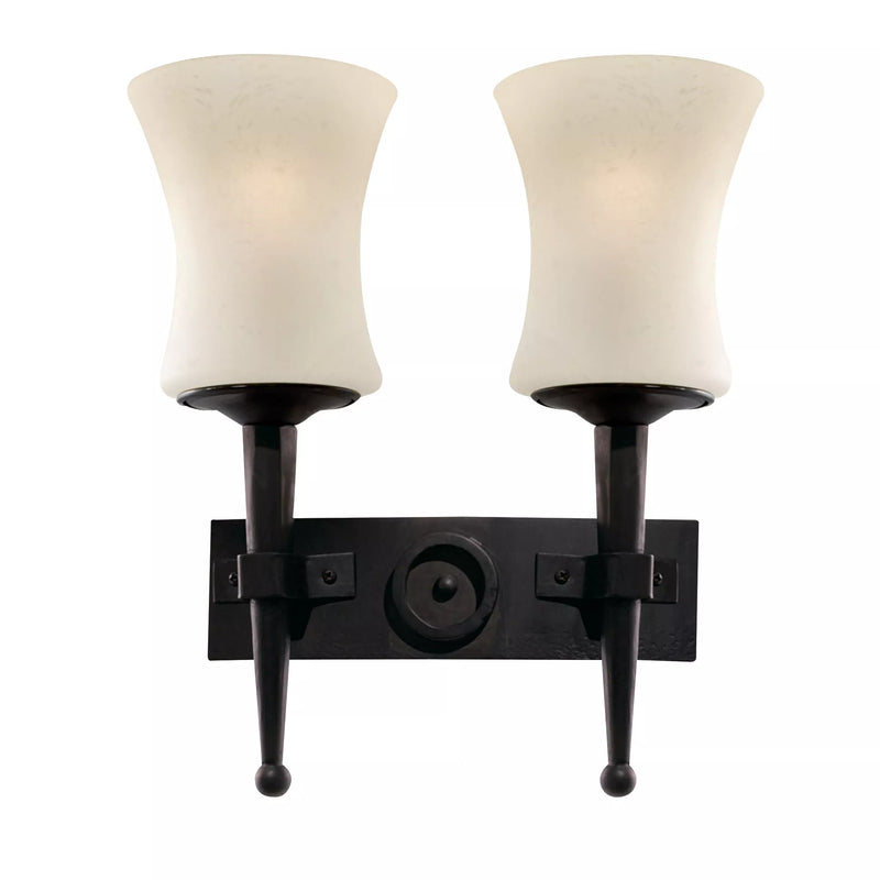 Cartwheel 2Lt Wall Light - Black Metal & Sanded Glass