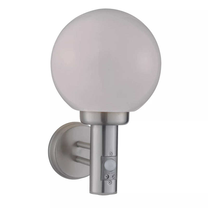 Orb Outdoor Wall Light- Stainless Steel, White Shade