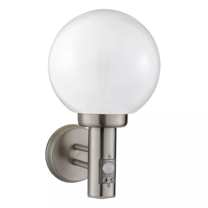 Orb Outdoor Wall Light- Stainless Steel, White Shade