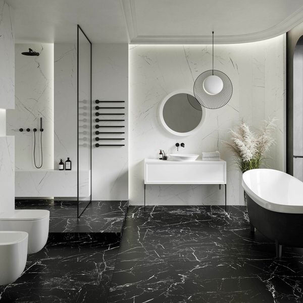 Sample - Matt Marmo Morocco Black Porcelain Tile -  1197x597- Sample Tile