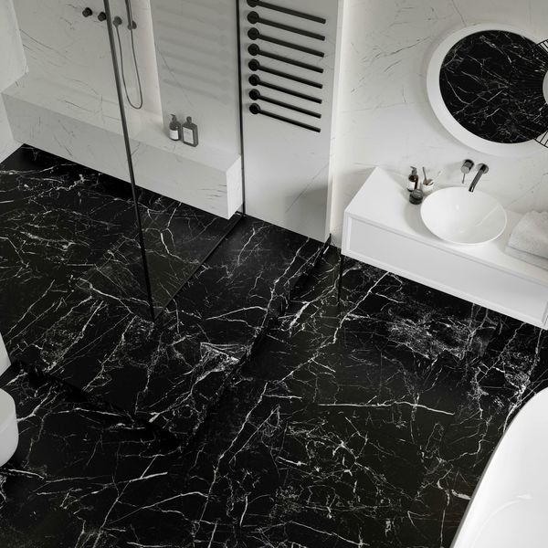 Sample - Matt Marmo Morocco Black Porcelain Tile -  1197x597- Sample Tile