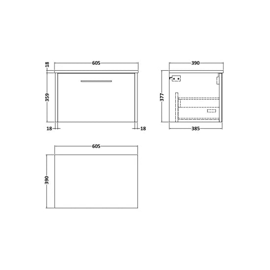 Juno 600mm Midnight Blue 1 Drawer Wall Hung Vanity Unit With Co-ordinating Worktop