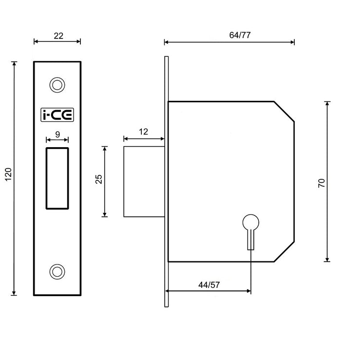 3 Lever Deadlock 75mm CE Rated Satin Nickel Plated
